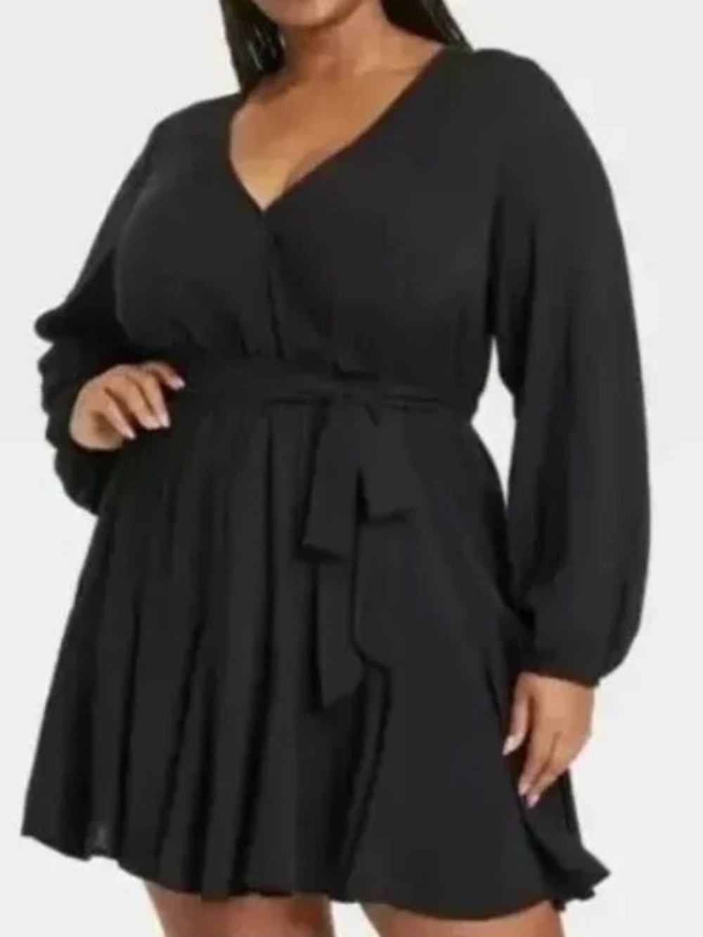 Ava & Viv Black Balloon Sleeve Belted Mini Dress